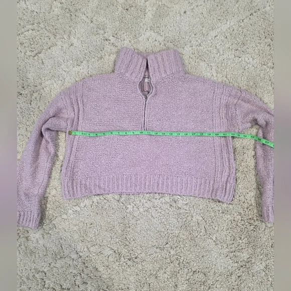 Aeropostal Pink Fuzzy Cropped Quarter-Zip Sweater in Light Petal Pink. M - Picture 8 of 10